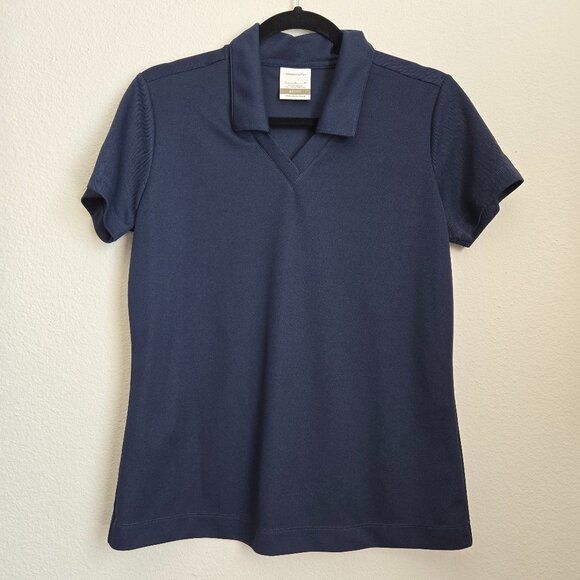 Nike Golf Dri-Fit Gulfstream Logo V Neck Polo Navy Blue Women's Size M - Picture 1 of 6